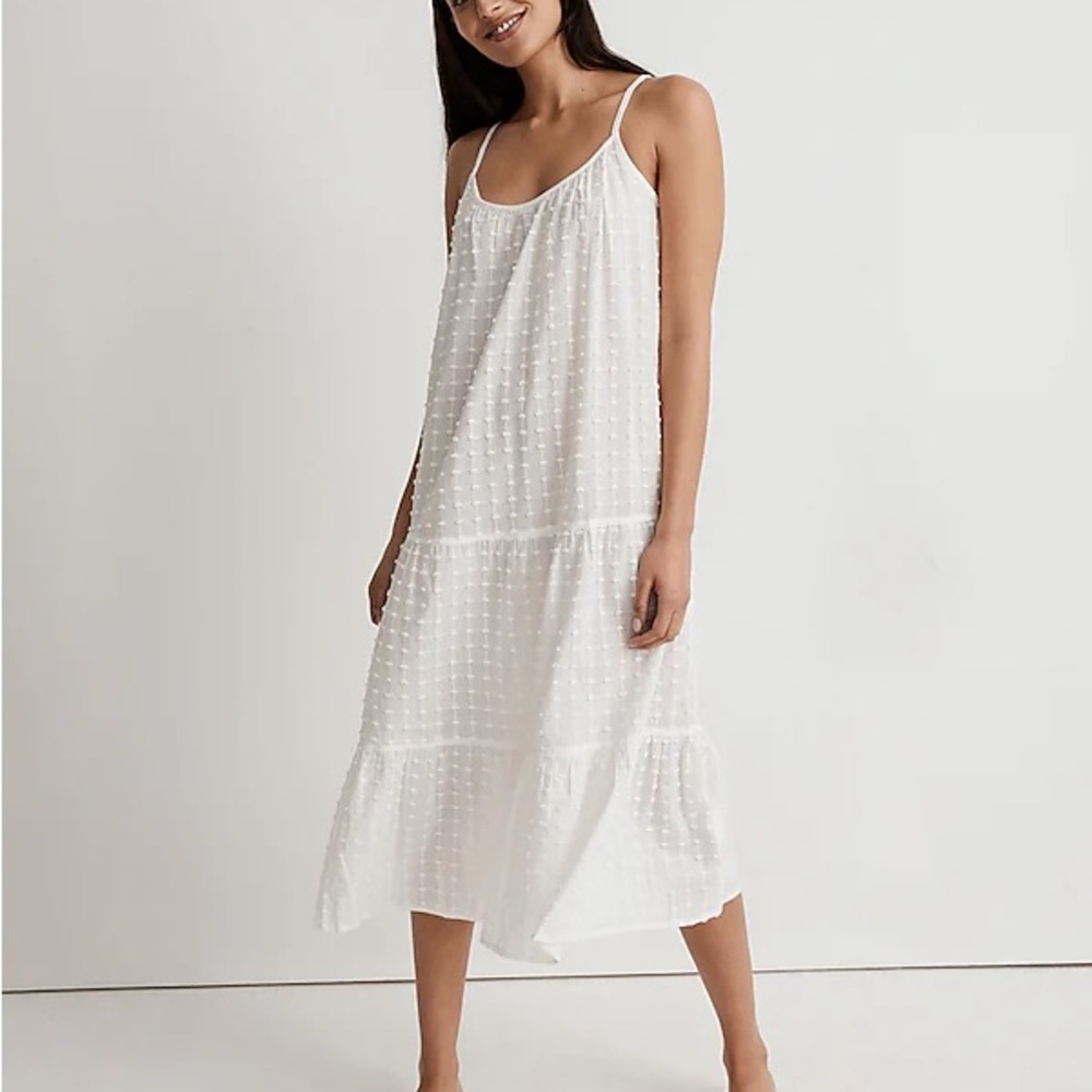 Madewell Tiered Dot Cover Up white midi dress